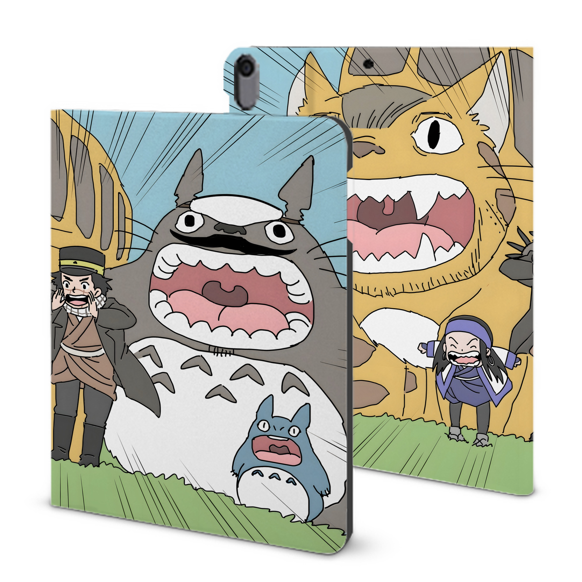 （画像用） となりのトトロ 草壁メイ 草壁サツキ My Neighbor Totoro Satsuki Kusakabe Mei Kusakabe IPad ケース ブック型 PUレザー TPU 耐衝撃 軽量 薄型 ペン収納なし 全面保護 IPad 各モデル対応